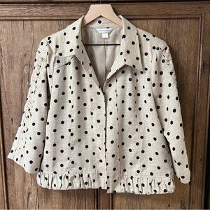 CHRISTOPHER & BANKS Polka Dot Tan Open Jacket Blazer Coat Size Large